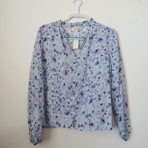 NWT Anthropologie Cloth & Stone Blue Pattern Rayon Button Down Blouse Top Size S - Picture 1 of 8